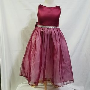 Burgundy Sleeveless Satin Dress Tulle Skirt